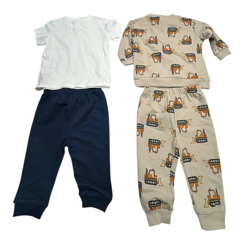 Petit Lem's Mini Threads 12M Outfit Set White Tee Blue‎ Pants Excavator Pajamas